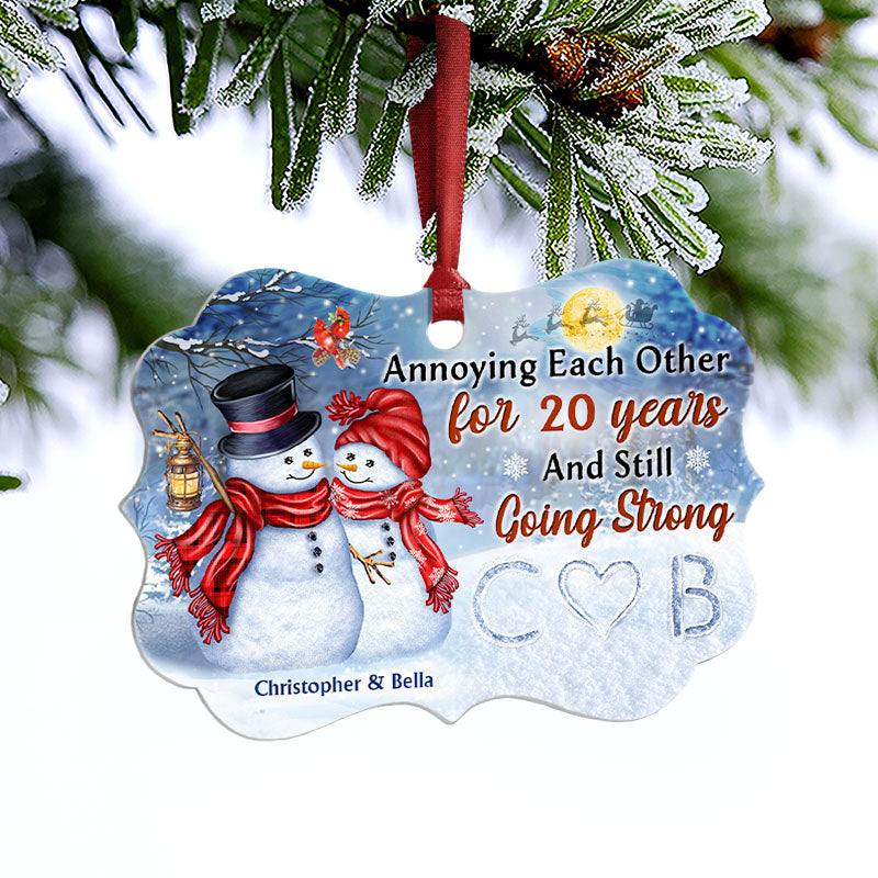 Snowman Couple Annoying Each Other - Christmas Gift For Couple - Personalized Custom Aluminum Ornament