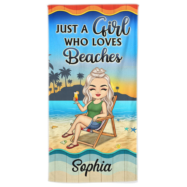 Just A Girl Who Loves Beaches Swimming Picnic Vacation Traveling - Birthday, Funny Gift For Her, Him, Besties, Family - Personalized Custom Beach Towel