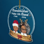 Grandchildren Make Life Grand - Christmas, Loving Gift For Grandpa, Grandma, Grandparents - Personalized Custom Shaped Acrylic Ornament