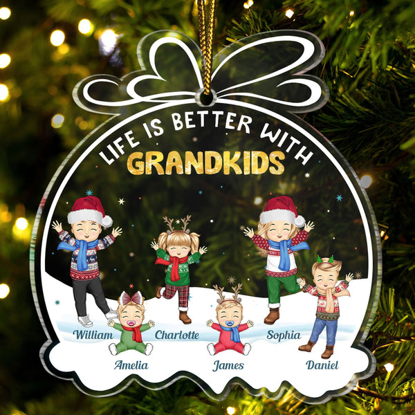 Life Is Better With Grandkids - Christmas Gift For Grandpa, Grandma, Grandparents - Personalized Custom Shaped Acrylic Ornament