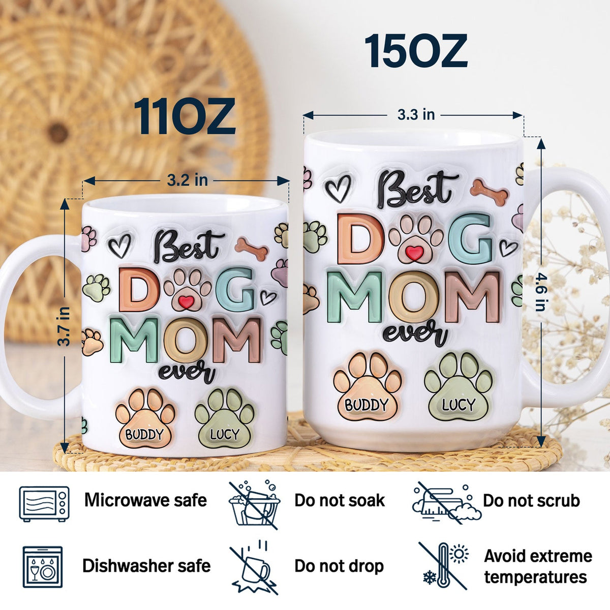 Best Dog Mom Ever - Birthday, Anniversary Gift For Dog Dad, Cat Mom, Pet Lover -  3D Inflated Effect Printed Mug, Personalized White Edge-to-Edge Mug