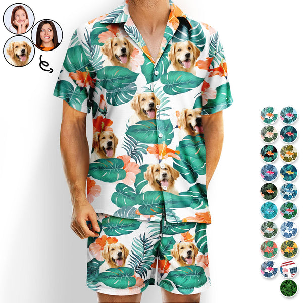 Custom Photo Funny Family Pet Face - Gift For Couples, Best Friends, Siblings, Dog And Cat Lovers - Personalized Hawaii Set Shirt And Shorts