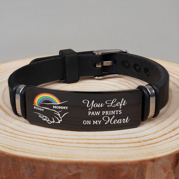 You Left Paw Prints On My Heart - Memorial Gift For Dog Lovers, Dog Mom, Dog Dad - Personalized Wristband Bracelet