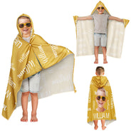 Custom Photo Pattern Name Traveling Beach Poolside Swimming Picnic - Personalized Hooded Beach Towel