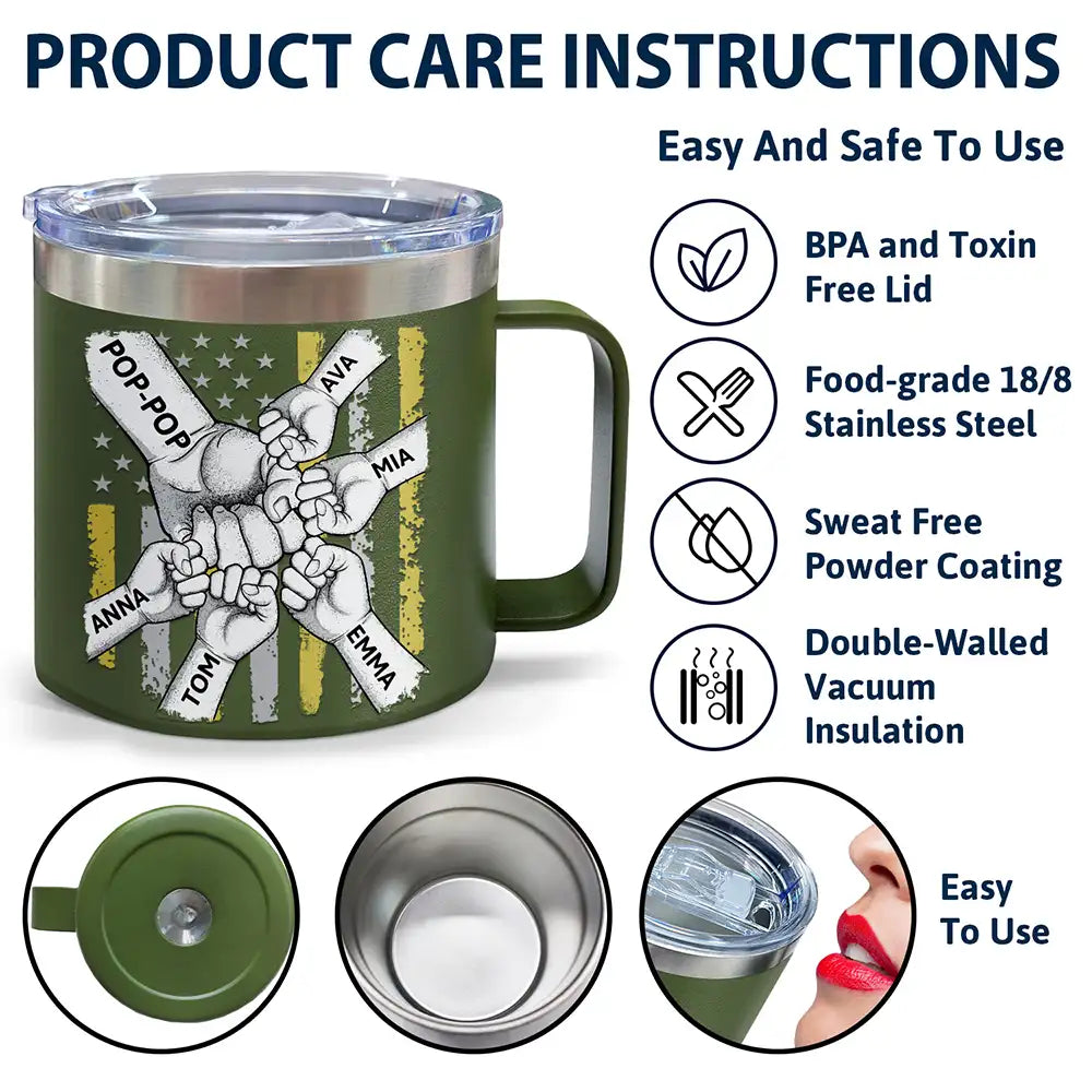 Best Dad Grandpa Ever - Personalized 14oz Stainless Steel Tumbler With Handle