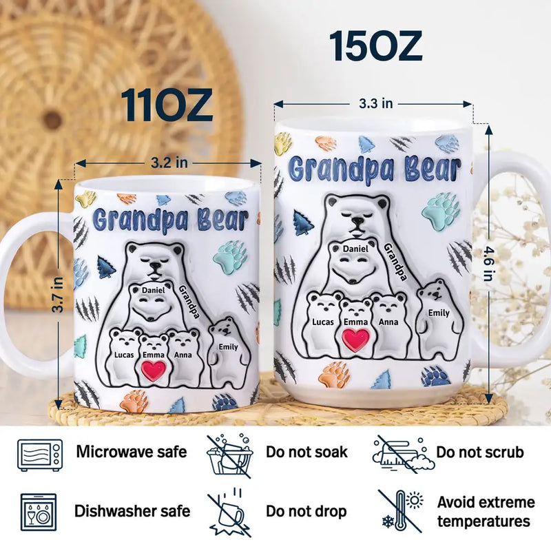 Papa Bear - 3D Inflated Effect Printed Mug, Personalized White Edge-to-Edge Mug