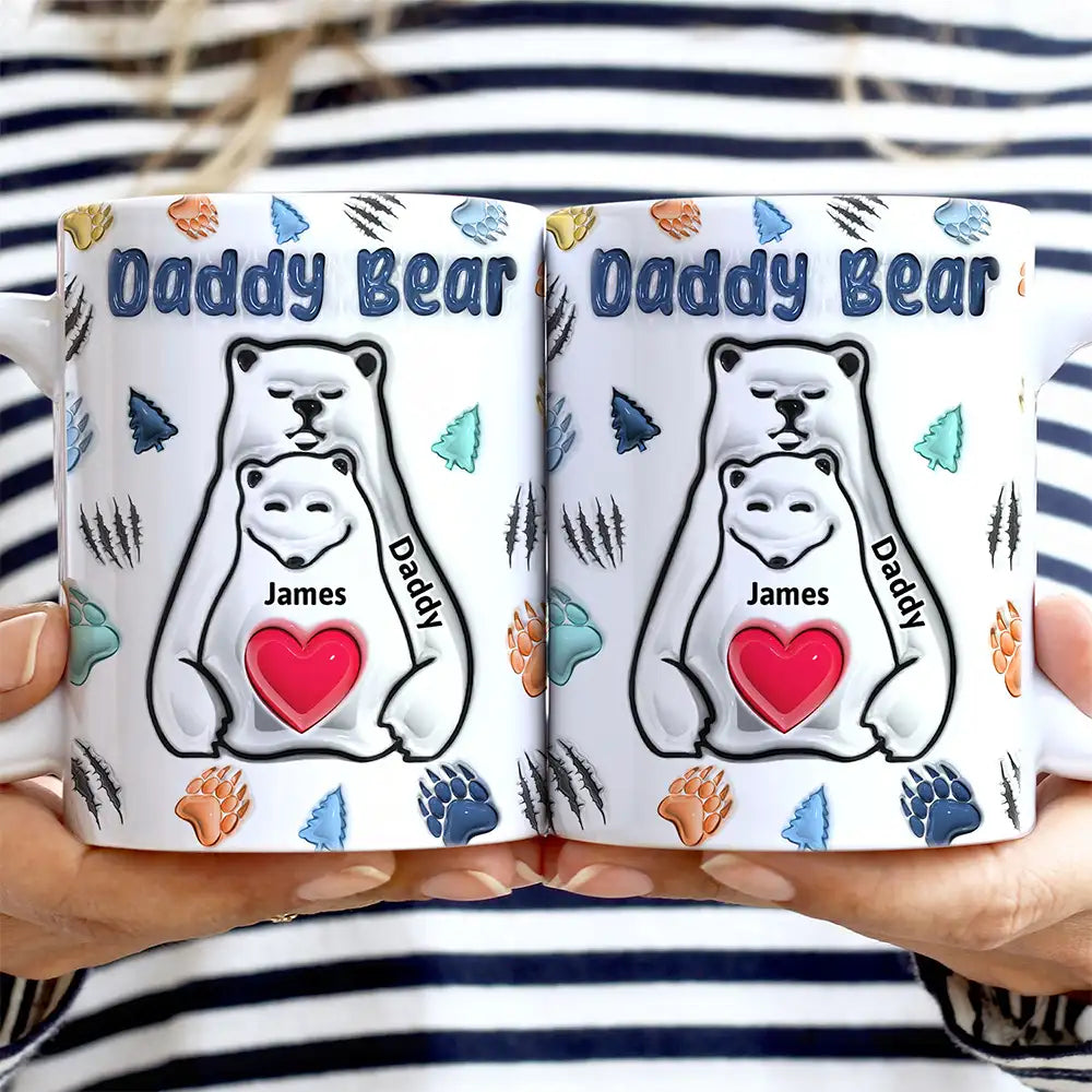 Papa Bear - 3D Inflated Effect Printed Mug, Personalized White Edge-to-Edge Mug