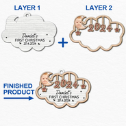 Custom Photo Baby's First Christmas 2024 - Personalized 2-Layered Wooden Ornament