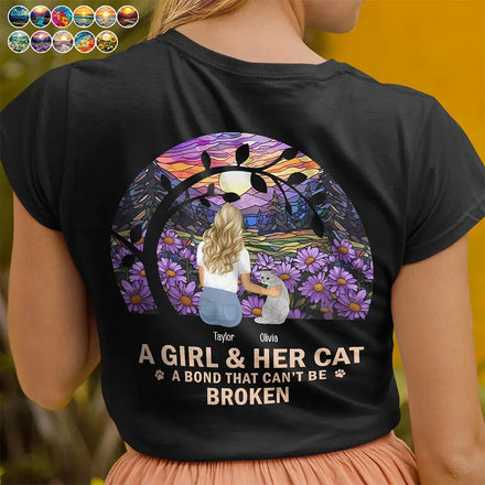 Flower Field A Girl And Her Dog And Cat - Personalized T Shirt