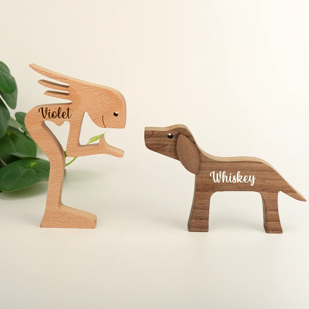 Pet Lovers, Dog Lovers - Custom Name Wooden Pet Carvings Carved Wood Decor Dog Lover - Personalized Wood Sculpture Table Ornament
