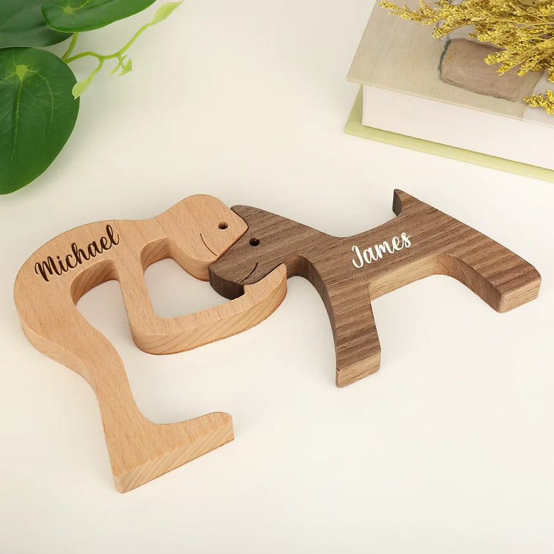 Pet Lovers, Dog Lovers - Custom Name Wooden Pet Carvings Carved Wood Decor Dog Lover - Personalized Wood Sculpture Table Ornament
