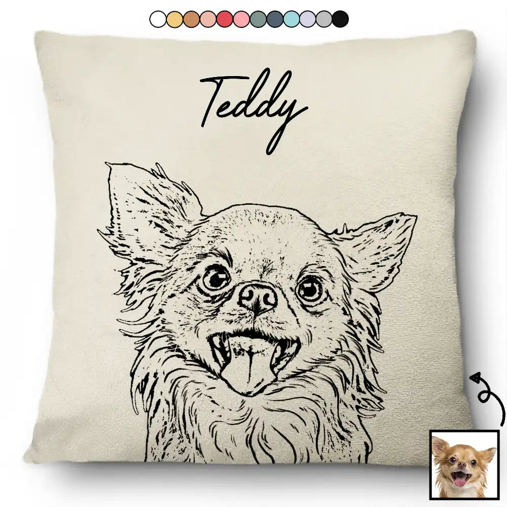 Custom Photo Pet Face Dog Cat Pencil Drawing - Personalized Pillow