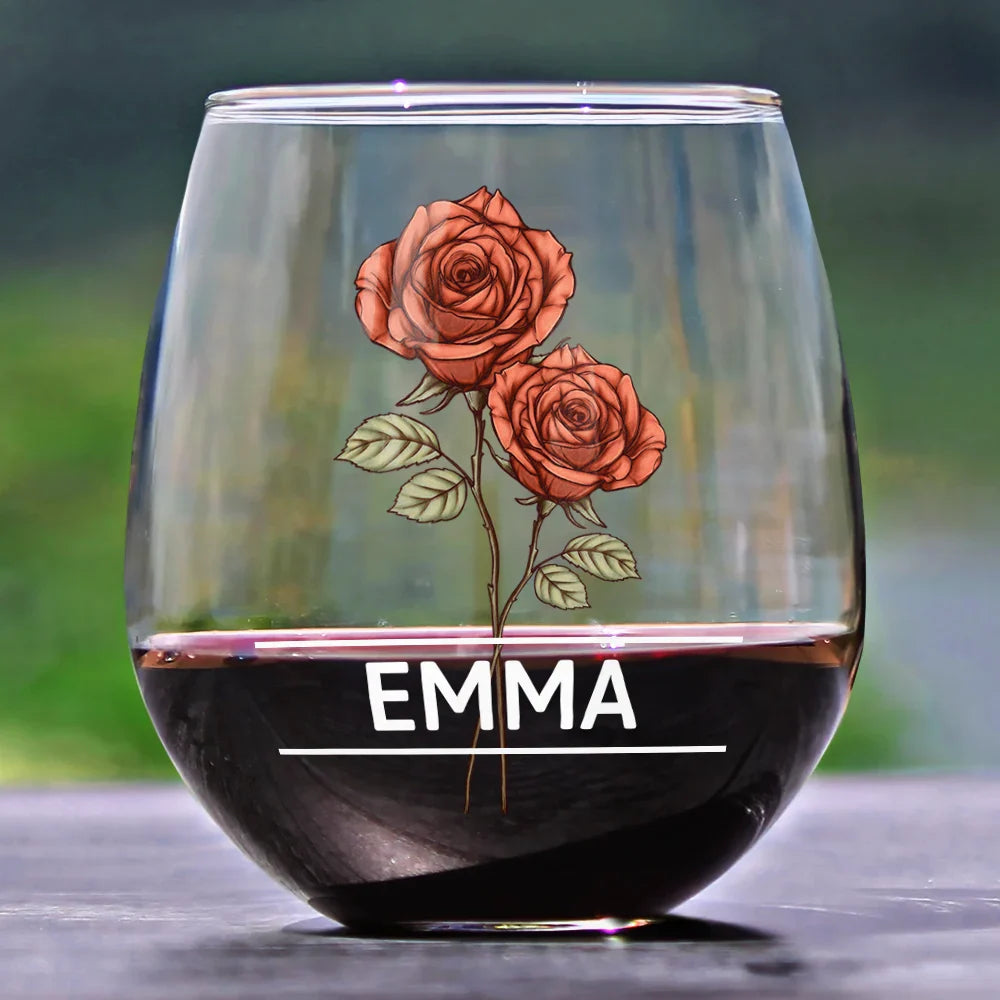 Gift For Women, Gift For Yourself, Gift For Sisters, Gift For Bestie - Birth Flowers Woman - Personalized Stemless Wine Glass