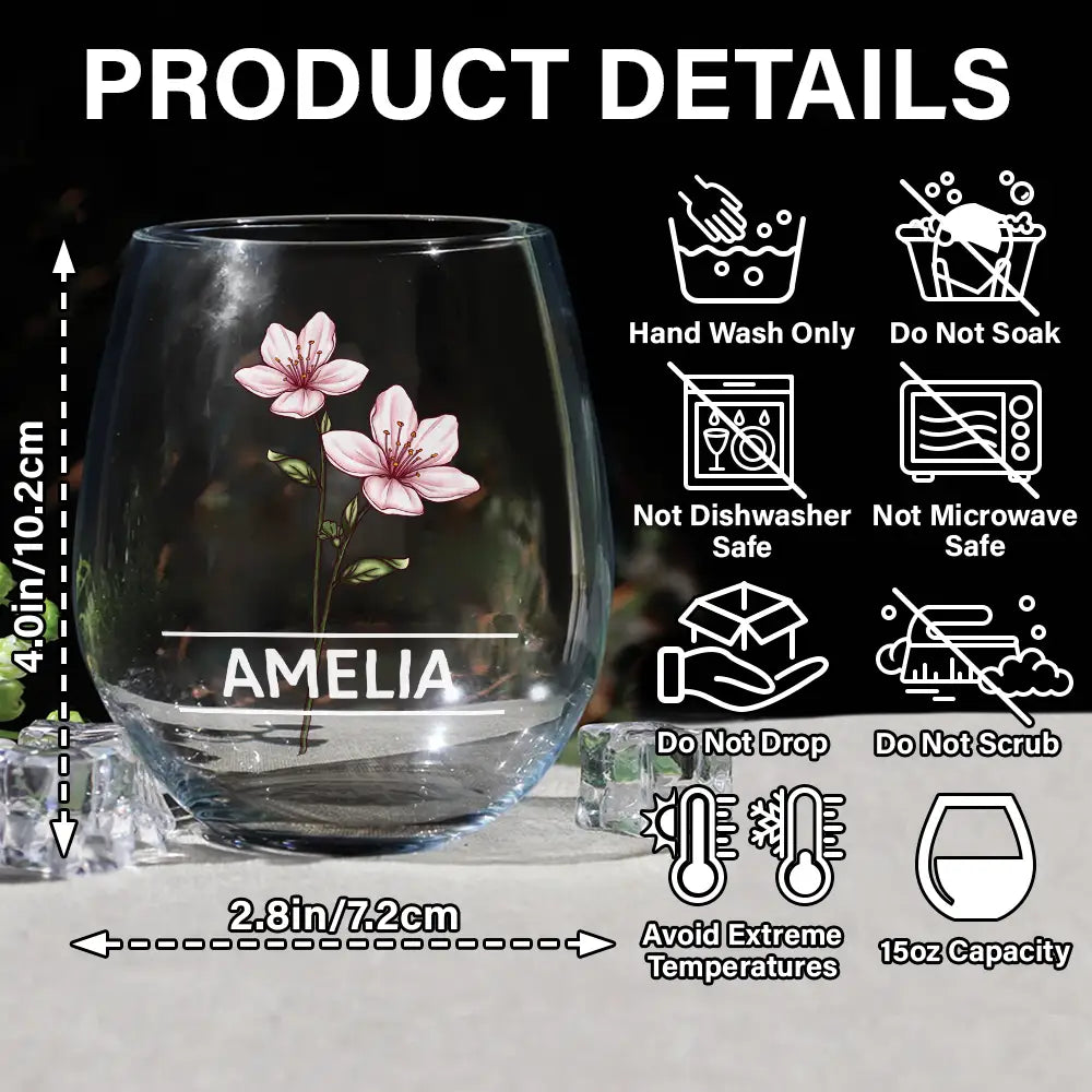 Gift For Women, Gift For Yourself, Gift For Sisters, Gift For Bestie - Birth Flowers Woman - Personalized Stemless Wine Glass
