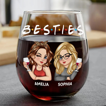 Besties Sisters Friends Turban Women - Personalized Stemless Wine Glass