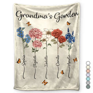 Gift For Grandma, Gift For Women, Gift For Mother - Grandma's Garden Birth Flower Bouquet - Personalized Fleece Blanket, Sherpa Blanket