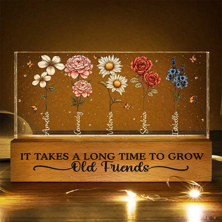 It Takes A Long Time To Grow Old Friends Birth Flowers - Personalized Rectangle LED Light