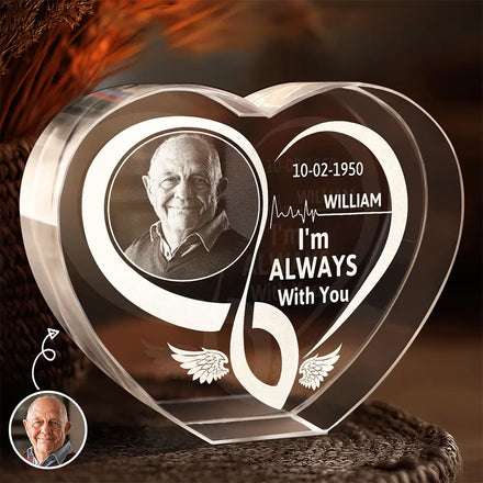 Custom Photo Memorial I'm Always With You Forever In Heart - Personalized Crystal Heart