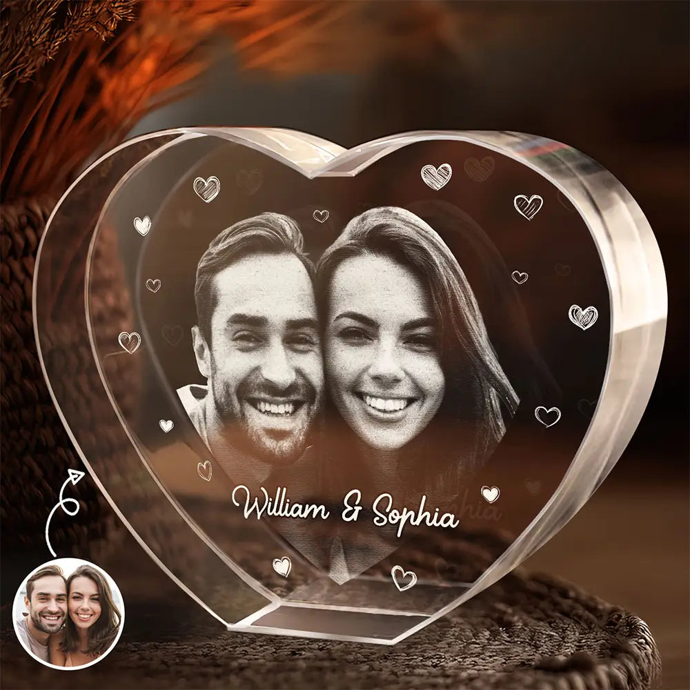 Custom Photo Loving Couple Family - Personalized Crystal Heart