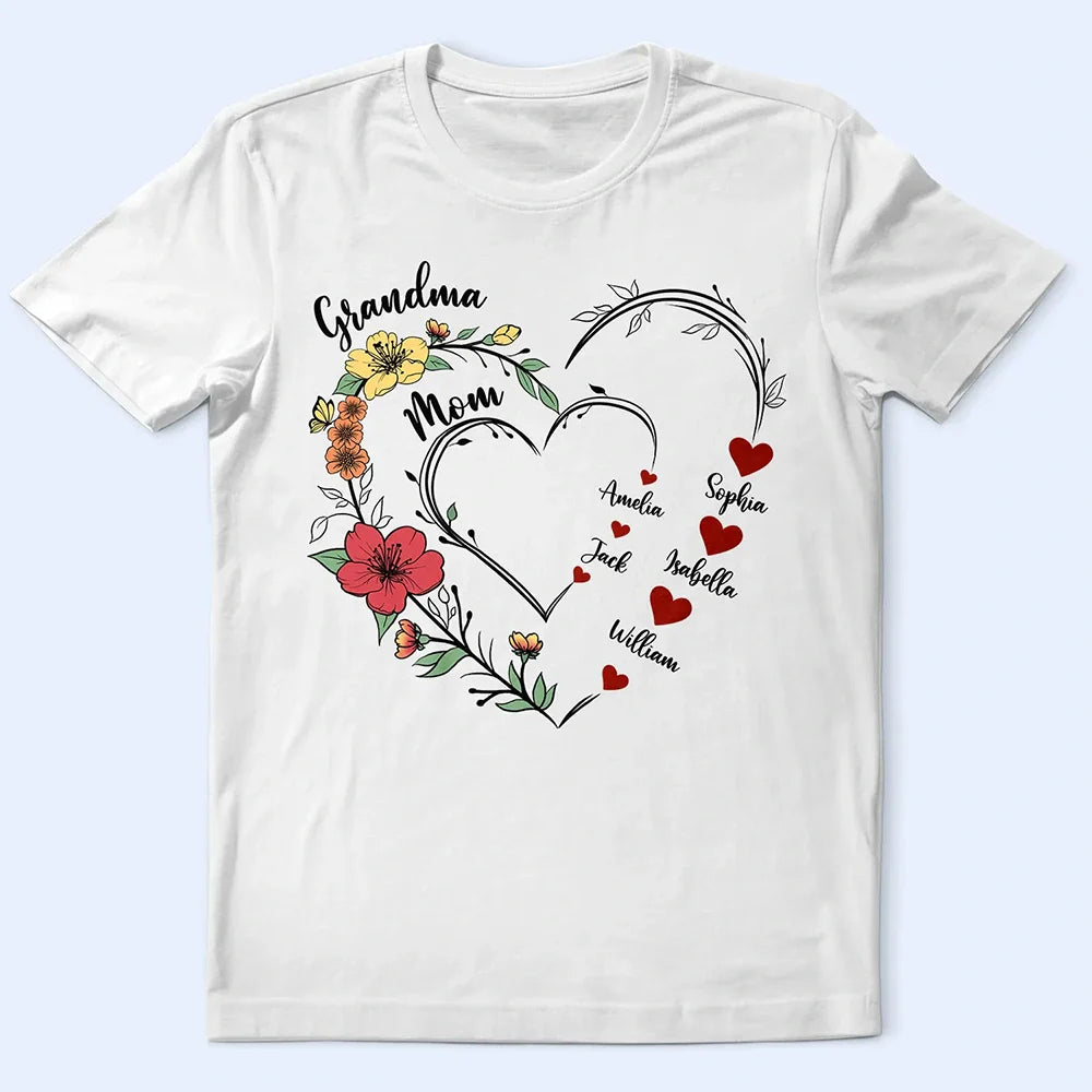 Mom's Grandma's Sweethearts Flower - Personalized T Shirt