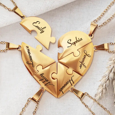Heart Puzzle Necklace Set