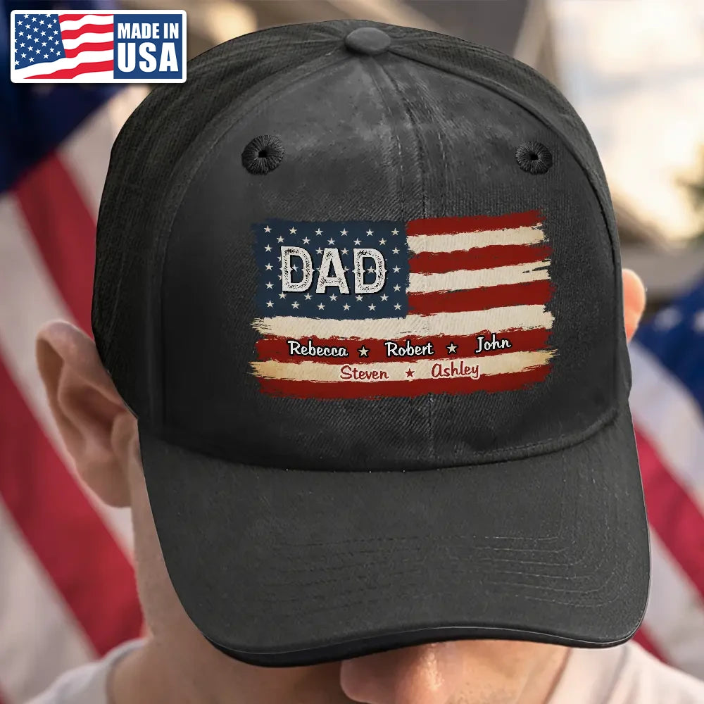 Stars & Stripes US Flag American Dad Grandpa - Personalized Vintage Washed Denim Cap