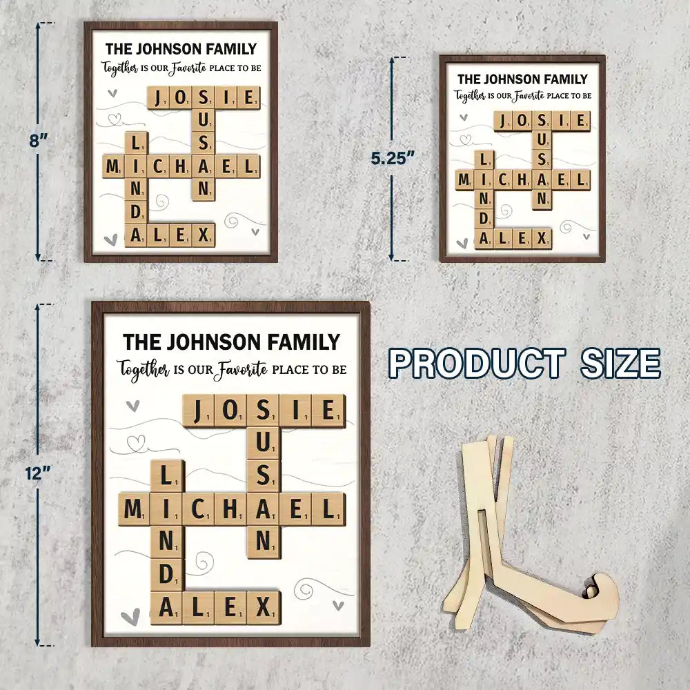 Family,Happy,Parents,Gift For Mother,Gift For Father,Gift For Women,Gift For Men,Gift For Grandpa,Gift For Grandma - Crossword Together Is Our Favorite Place To Be - Personalized 2-Layered Wooden Plaque With Stand