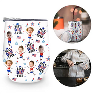 Gift For Mother,Gift For Grandma,Happy,Summer,Gift For Father,Gift For Grandpa,Independence Day,Non-Eng,Photo,Icon,Humorous - Custom Photo Stars & Stripes Best Dad Mom Grandpa Grandma Ever - Personalized Wine Tumbler