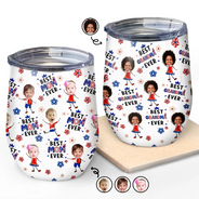 Gift For Mother,Gift For Grandma,Happy,Summer,Gift For Father,Gift For Grandpa,Independence Day,Non-Eng,Photo,Icon,Humorous - Custom Photo Stars & Stripes Best Dad Mom Grandpa Grandma Ever - Personalized Wine Tumbler