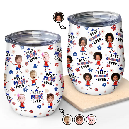 Custom Photo Stars & Stripes Best Dad Mom Grandpa Grandma Ever - Personalized Wine Tumbler