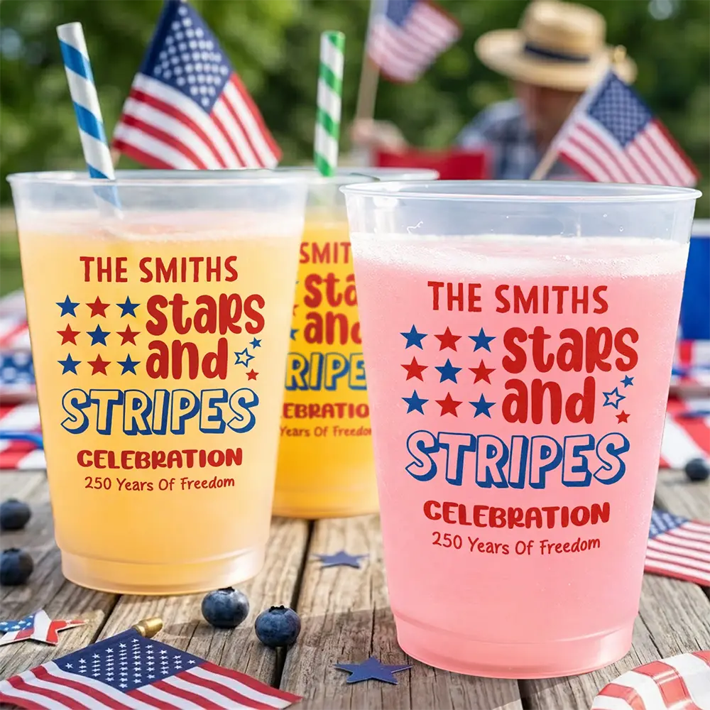 Stars & Stripes Celebration 250 Years Of Freedom - Personalized Frosted Cups