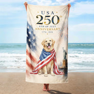 America 250th,Custom Photo,Independence Day,Art Design,Summer,Pet Lovers,Playful,Photo - US Theme Accessories Watercolor - Custom Photo Watercolor With US Accessories 250th Anniversary Fourth Of July - Personalized Beach Towel