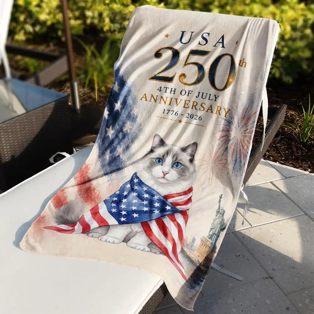 America 250th,Custom Photo,Independence Day,Art Design,Summer,Pet Lovers,Playful,Photo - US Theme Accessories Watercolor - Custom Photo Watercolor With US Accessories 250th Anniversary Fourth Of July - Personalized Beach Towel