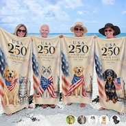 America 250th,Custom Photo,Independence Day,Art Design,Summer,Pet Lovers,Playful,Photo - US Theme Accessories Watercolor - Custom Photo Watercolor With US Accessories 250th Anniversary Fourth Of July - Personalized Beach Towel