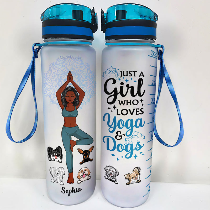Easily Distracted By Yoga And Dogs - Gift For Yoga & Dog Lovers - Personalized Custom Water Tracker Bottle