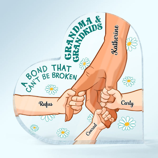 Grandma And Grandkid A Bond That Can't Be Broken - Birthday, Loving Gift For Mom, Mother, Grandmother, Grandparents, Family - Personalized Custom Heart Shaped Acrylic Plaque