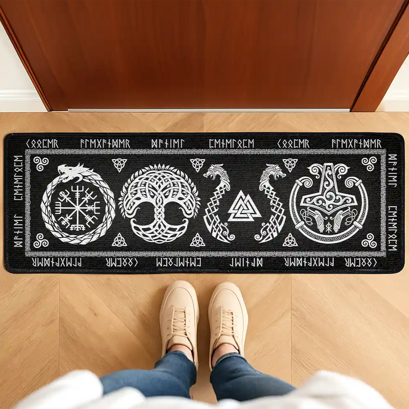 Family, Happy - Viking Runes Custom Family Name Scandinavia - Personalized Runner Rug