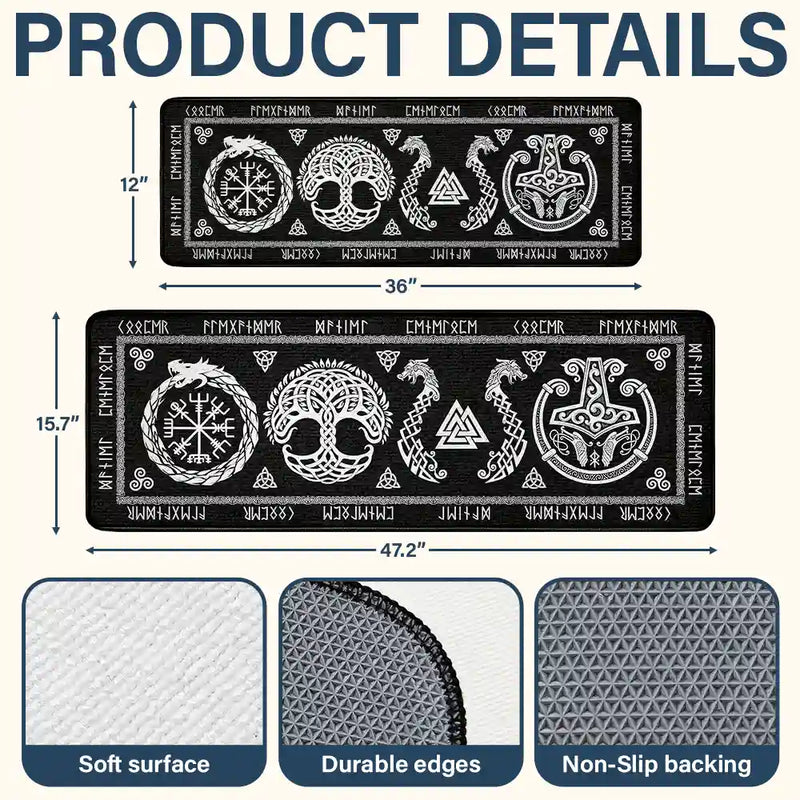 Family, Happy - Viking Runes Custom Family Name Scandinavia - Personalized Runner Rug