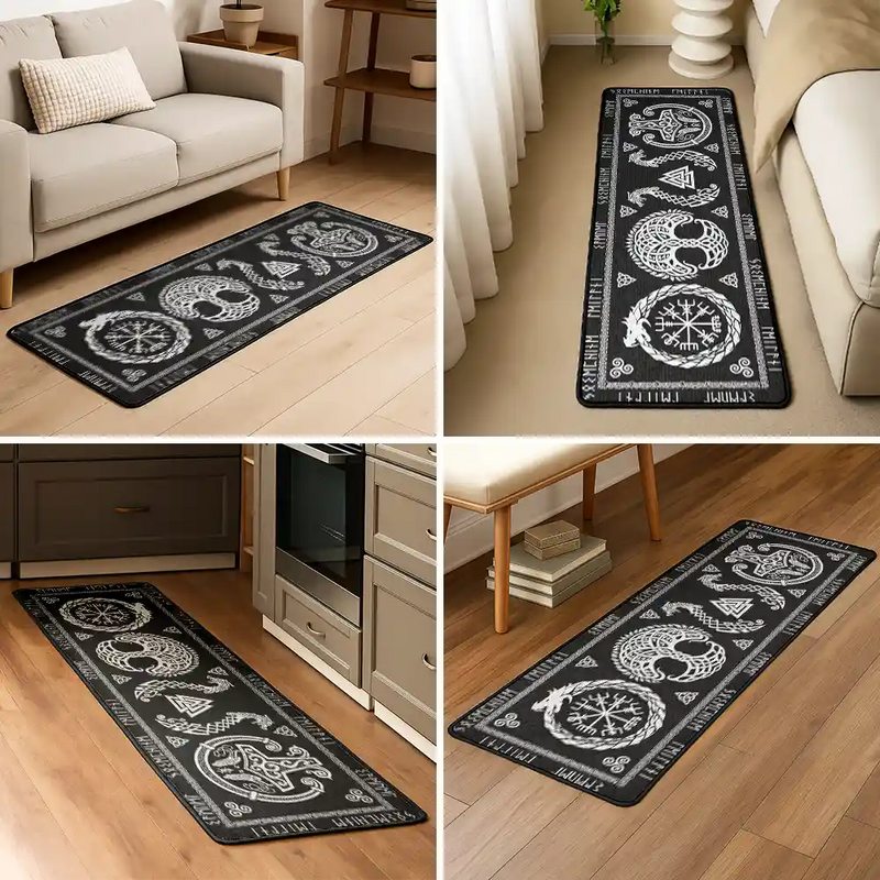 Family, Happy - Viking Runes Custom Family Name Scandinavia - Personalized Runner Rug