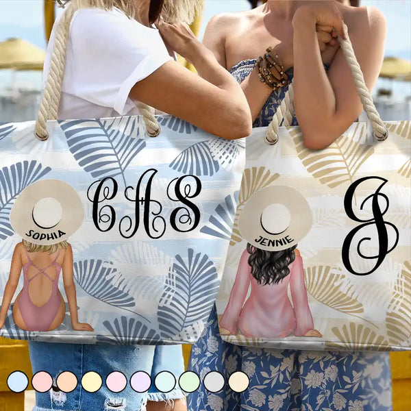Gift For Yourself, Gift For Women, Gift For Sisters, Gift For Sibling, Gift For Bestie, Beach, Summer, Happy - Vine Monogram Girls Beach Trip - Personalized Beach Bag