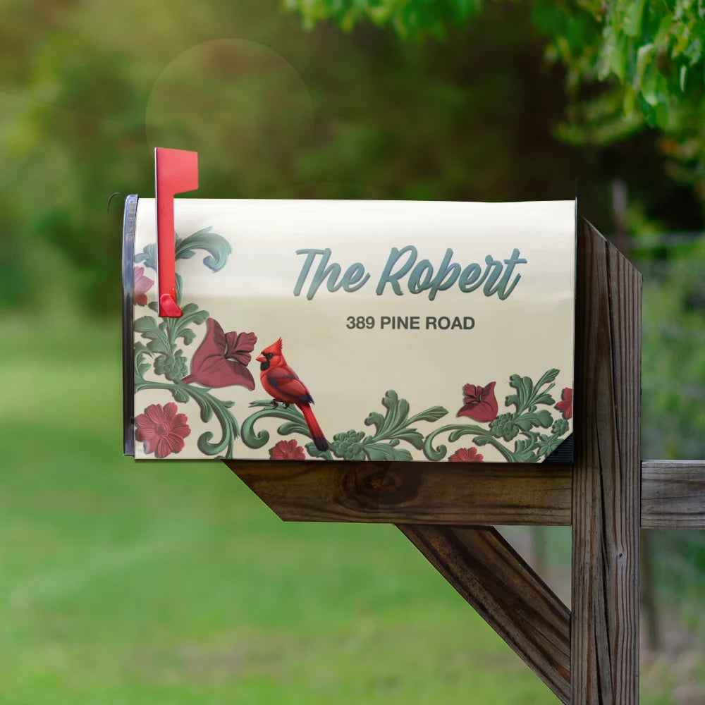 Family,Christmas - Vintage Floral And Bird - Personalized Mailbox Cover