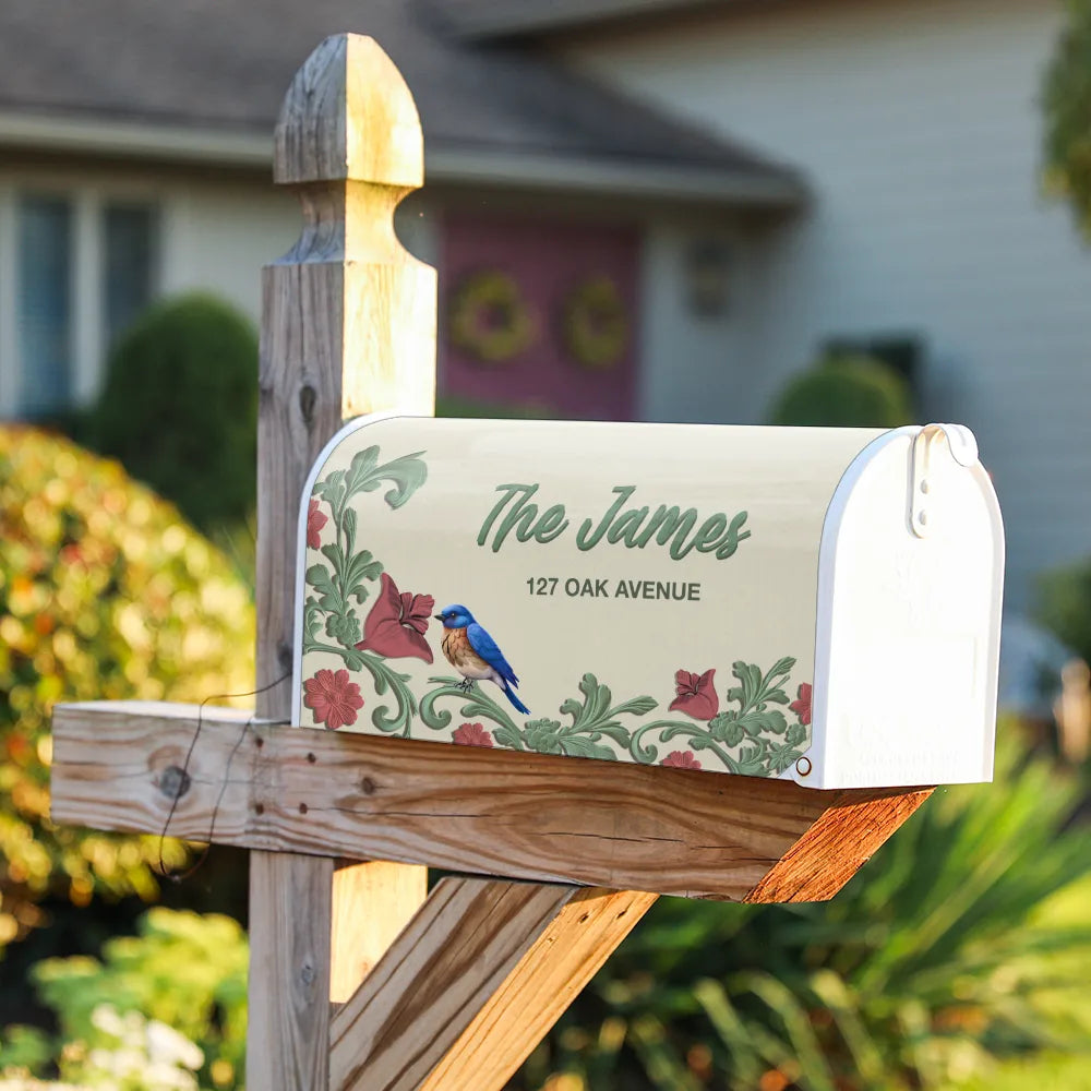 Family,Christmas - Vintage Floral And Bird - Personalized Mailbox Cover