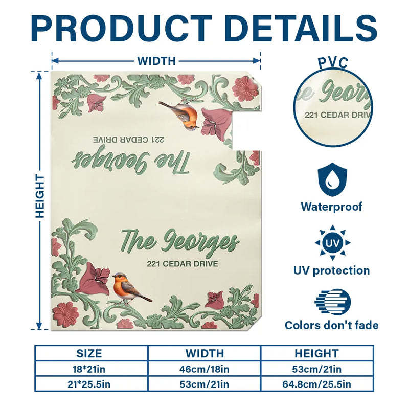 Family,Christmas - Vintage Floral And Bird - Personalized Mailbox Cover
