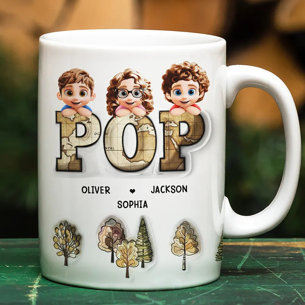 Vintage Map Grandpa Dad Title - 3D Inflated Effect Printed Mug, Personalized White Edge-to-Edge Mug