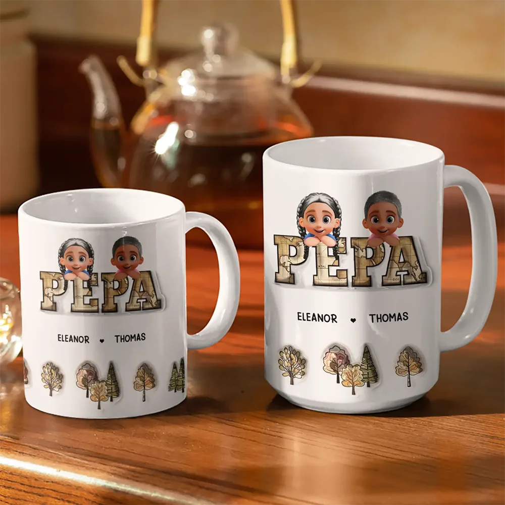 Gift For Father,Gift For Grandpa - Vintage Map Grandpa Dad Title - 3D Inflated Effect Printed Mug, Personalized White Edge-to-Edge Mug