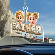 Gift For Grandpa,Grandpa - Grandkids,Gift For Father,Dad - Children,Non-Eng,Vector,Adorable - Vintage Map Grandpa Papa Dad 3D Effect Kids - Personalized Acrylic Car Hanger