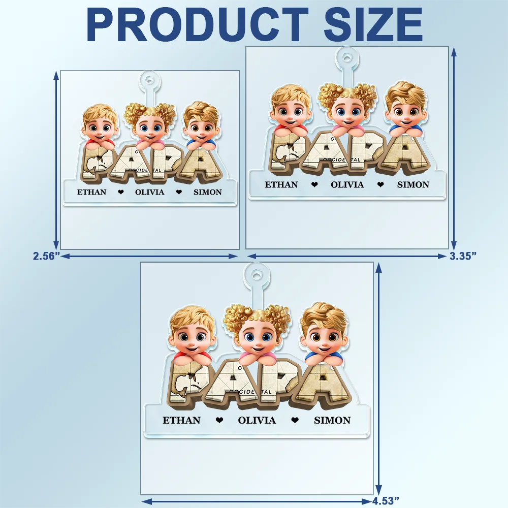 Gift For Grandpa,Grandpa - Grandkids,Gift For Father,Dad - Children,Non-Eng,Vector,Adorable - Vintage Map Grandpa Papa Dad 3D Effect Kids - Personalized Acrylic Car Hanger
