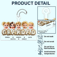 Gift For Grandpa,Grandpa - Grandkids,Gift For Father,Dad - Children,Non-Eng,Vector,Adorable - Vintage Map Grandpa Papa Dad 3D Effect Kids - Personalized Acrylic Car Hanger