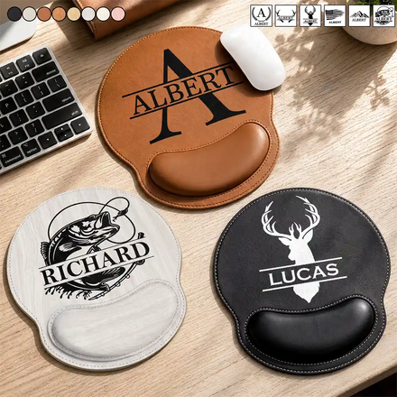 Vintage Monogram Initial Name - Personalized Leather Mouse Pad