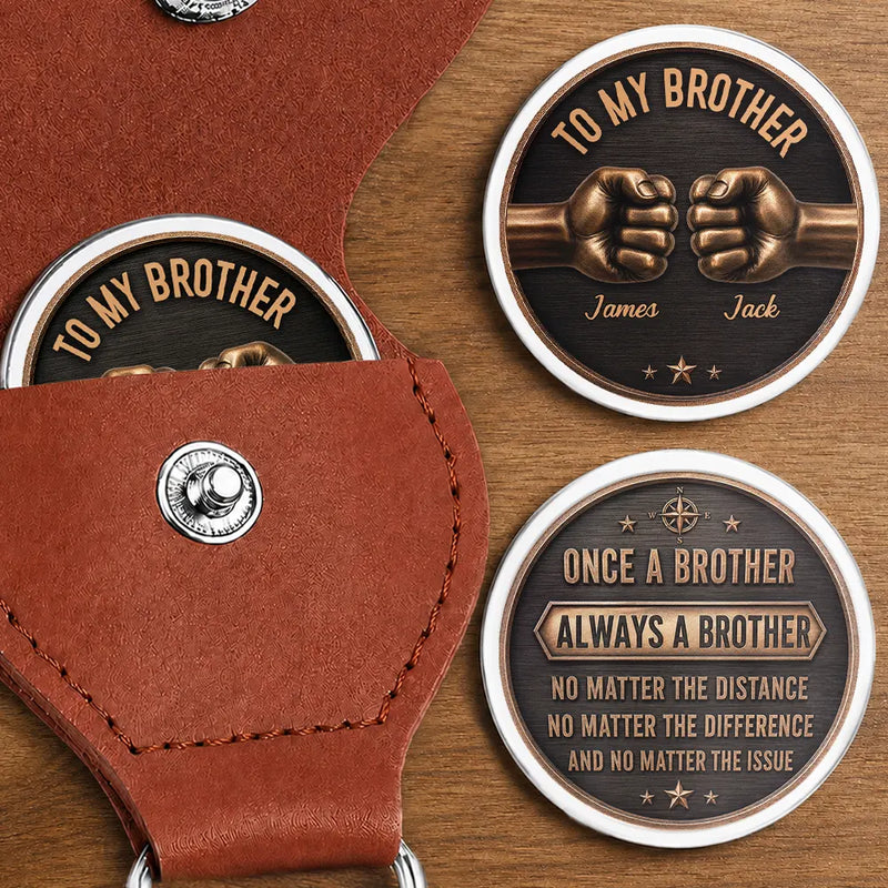 Gift For Brother,Gift For Cousin,Christmas,Gift For Sibling,Proud,Icon - Vintage Once A Brother Always A Brother - Personalized Leather Pocket Hug